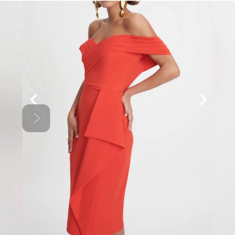Lavish Alice One Shoulder Coral Red cocktail Dress - Picture 6 of 12